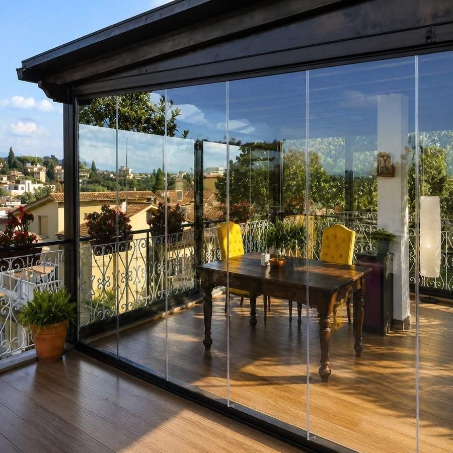 Balcone chiuso con vetrate panoramiche
